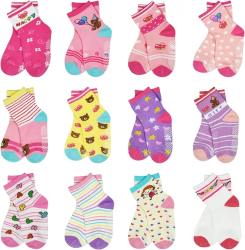 Calcetines SkiBeaut para niño, 12 pares de calcetines antideslizantes para niño, calcetines de algodón con adherencia para niños de 1-3 3-5 5-7