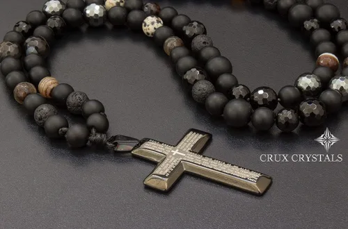 Miniatura 6 de Mens Cross Pendant Beads Necklace Gemstone Natural Stone Necklace Onyx Beaded Necklace Rosary Prayer Necklace Crux Crystals Mens Religious Jewelry