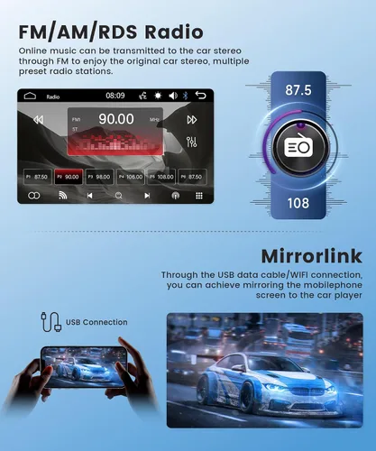 Miniatura 3 de Estéreo inalámbrico de un solo DIN con CarPlay y Android Auto, pantalla táctil IPS de 23 cm, radio Bluetooth AM/FM de Upriding con cámara