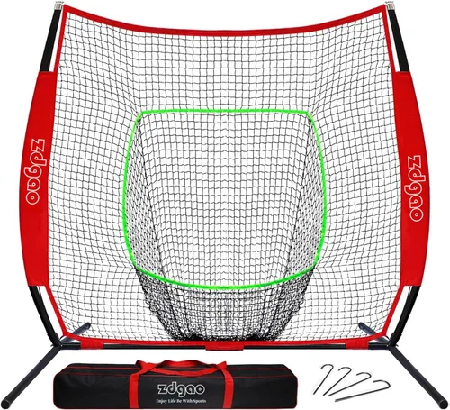 Miniatura 9 de Red de práctica de béisbol y softbol de 7 x 7 pies, red de béisbol portátil para batear, golpear, lanzar viene con bolsa de transporte, Negro