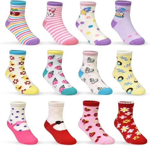 Miniatura 40 de Tphon Calcetines para niños pequeños con empuñaduras, 12 pares de calcetines antideslizantes de algodón para niños y niñas de 1 a 7 años