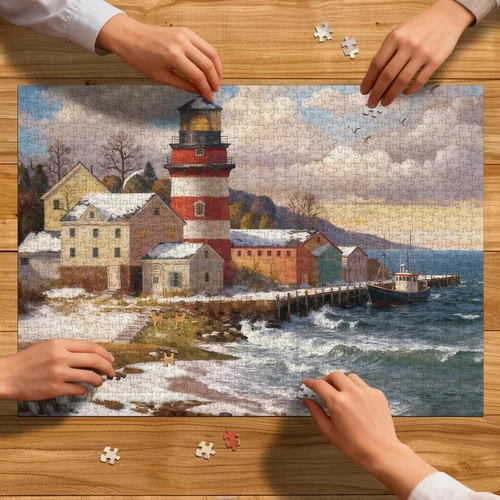 Miniatura 6 de Rompecabezas para adultos de 1000 piezas, juego para adultos y familiares, paisaje costero de invierno, nevado Shore Lighthouse C0836