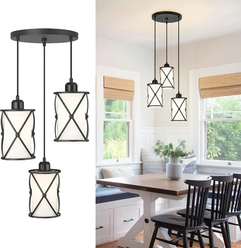 Miniatura 12 de CH9176BK-3PK - Luces colgantes de cristal para isla de cocina, paquete de 3, iluminación colgante de cocina negra sobre la isla con varilla, moderna