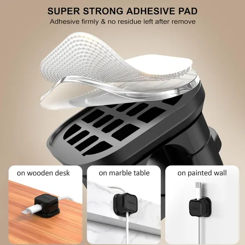 Miniatura 6 de Picozon - Paquete de 8 soportes magnéticos para cables, organizador de cables adhesivos Picozon para teléfono, cargador USB, organizador