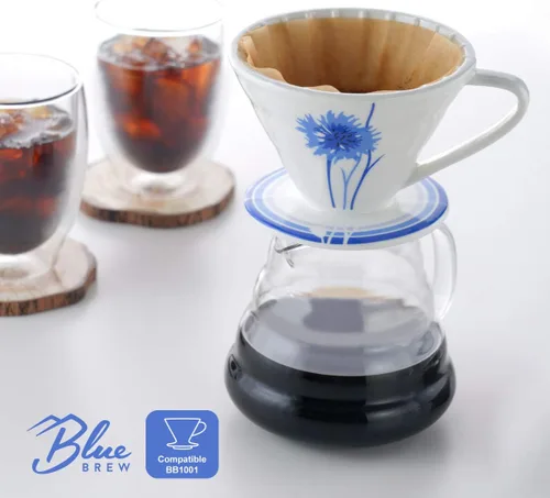 Miniatura 4 de Blue Brew Gama de vidrio transparente Servidor de café para verter sobre café y té, 20.3 fl oz (20 onzas) resistente al calor, jarra, cafetera