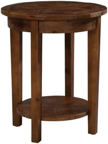 Miniatura 8 de Alaterre Furniture Revive - Mesa auxiliar redonda de 20 pulgadas con estante inferior para almacenamiento y personajes de madera únicos, muebles