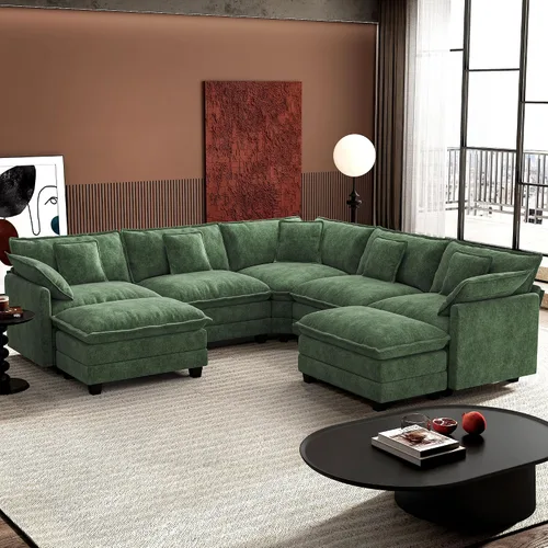 Miniatura 10 de Ihanherry - Sofá de nube de 3 plazas en L, modular, de asiento profundo, para sala de estar, cómodo cojín de asiento tapizado de doble capa, tela
