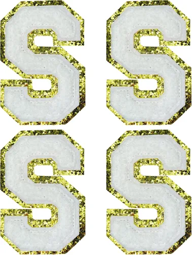 Miniatura 16 de Jongdari Letras termo-adhesivas de felpilla para ropa, parches de letras del alfabeto con brillantina para coser, con adhesivo planchado, 4 Blanco