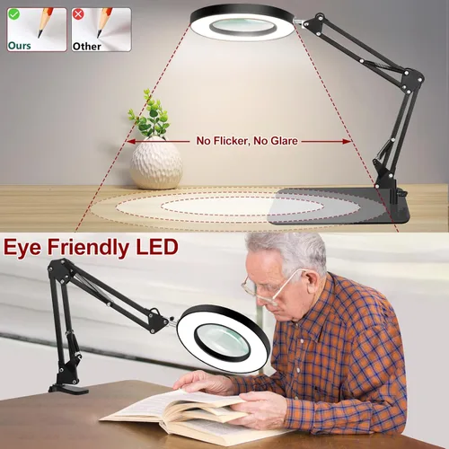 Miniatura 6 de Lupa con luz y soporte, lupa de 12X con luz manos libres, luz de trabajo LED iluminada de 5 modos de color, lámpara de aumento 2-en-1 para leer