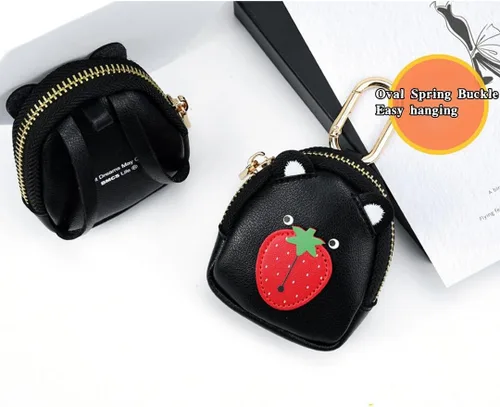 Miniatura 3 de Funda de piel sintética para AirPods, funda pequeña de transporte para auriculares, llaves, tarjeta de acceso, Airtag, monedas, mini mochila