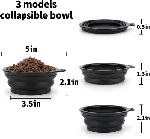 Miniatura 4 de SLSON - Tazones para perros con tapas, 2 paquetes de tazones plegables portátiles para mascotas con cubiertas, para gatos y perros, aptos para Negro