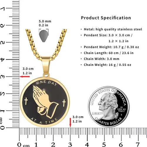 Miniatura 4 de Collar de oración de serenidad con manos en oración, colgante de moneda para hombres y mujeres, señores, oración, versículo bíblico, coraje