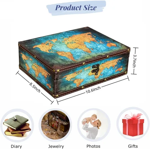 Miniatura 7 de Caja del tesoro vintage de madera + piel sintética, caja de joyería, caja de recuerdos, caja de recuerdos, caja de recuerdos, regalos para niños