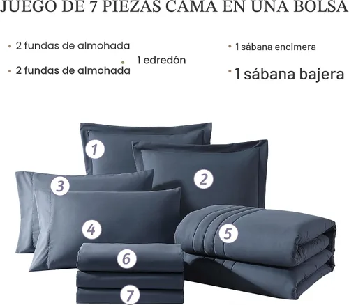 Miniatura 8 de Monbix - Juego de edredón tamaño King de 7 piezas, ropa de cama en una bolsa, juego de edredón para todas las estaciones con edredón, sábanas, Azul