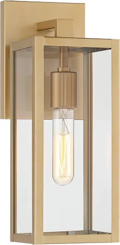 Miniatura 2 de John Timberland Titan - Moderna lámpara de pared para exteriores, marco rectangular dorado suave, paneles de vidrio transparente de 14 1/4 pulgadas