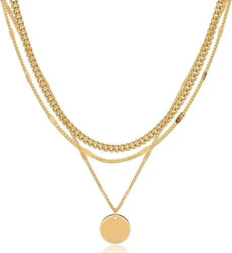 Miniatura 6 de LEXODY Collares de oro para mujer, collar delicado conjunto de joyería de eslabones cubanos con cuentas de cadena de oro de 14 quilates, collar