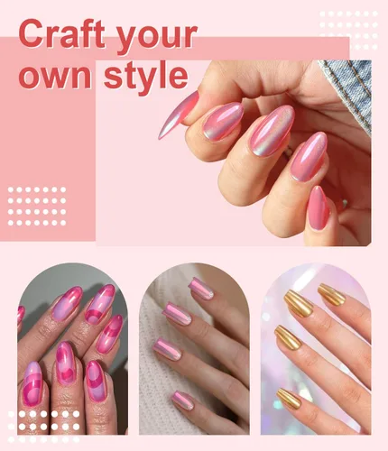 Miniatura 2 de Polvo para Uñas Cromado BISHENGYF -【Efecto de Hadas】Polvo Cromado Dorado para Uñas Aurora Sirena Perla Blanca Rosa Cromado para Uñas, Pigmento