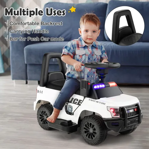 Miniatura 9 de GLACER Coche de policía para niños, auto de juguete eléctrico a batería de 6 V con megáfono real, música, luces intermitentes de sirena y faros