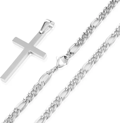 Miniatura 3 de CaptainSteeL Cross Necklace for Men - Stainless Steel SilverGold Plain Cross Pendant Necklace Simple Jewelry Gifts, 24 Inches 31 Figaro Link Chain