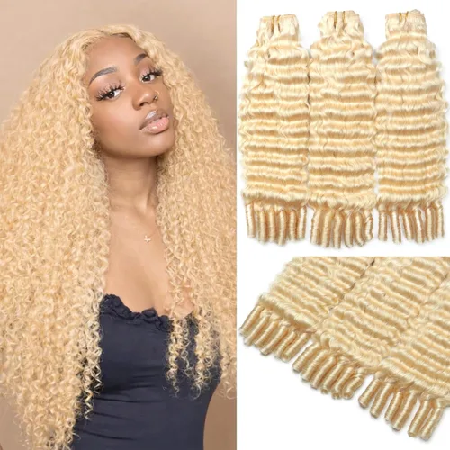 Miniatura 16 de HC Extensiones de cabello humano Remy de 18 pulgadas, cabello lacio de doble trama, cabello cosido con reflejos rubio ceniza mezclado con rubio