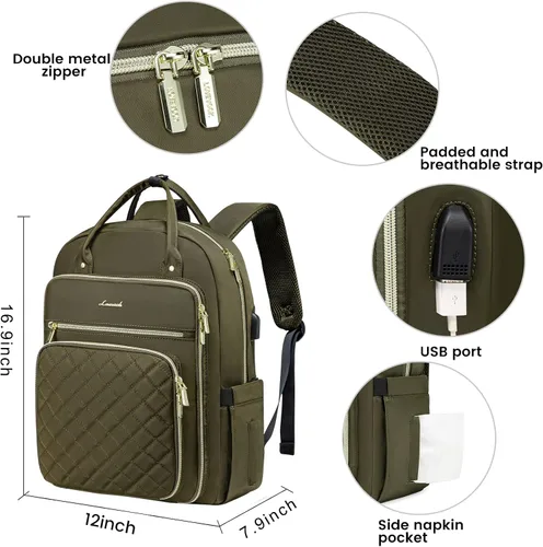 Miniatura 3 de LOVEVOOK - Mochila para portátil para mujer, resistente al agua, mochila de trabajo y viaje, con cartera, elegante, mochila para la universidad