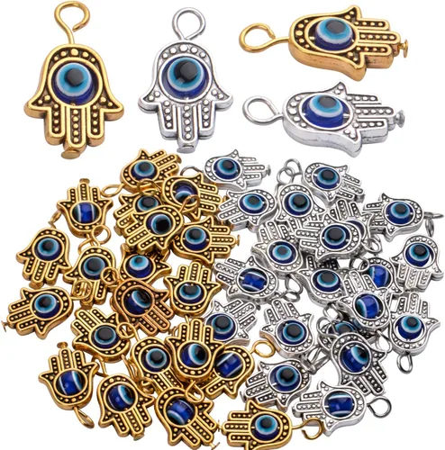 40 dijes antiguos de mano de Hamsa contra el mal de ojo de Fátima, accesorios de joyería para collares, pulseras, suministros de manualidades, oro y