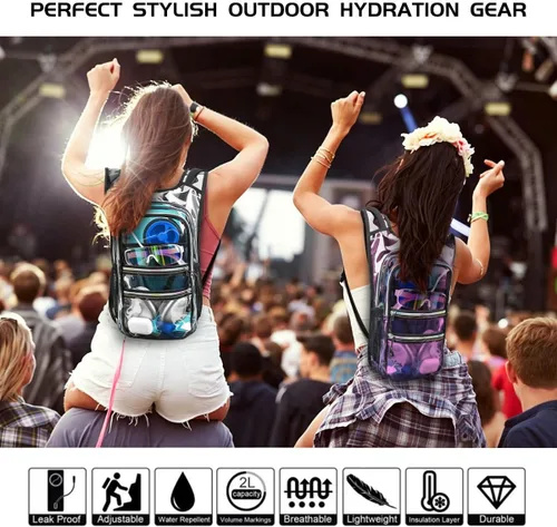Miniatura 7 de Mothybot Paquete de mochila de hidratación, mochila de agua de 20 litros incluida, bolsa de hidratación de 2 litros, esencial para festivales