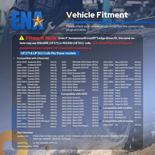 Miniatura 4 de ENA Juego de 8 bobinas de encendido cuadradas 8 bujías de platino y juego de cables rojos compatibles con Chevrolet Chevy GMC Hummer Avalanche