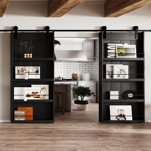 Miniatura 16 de BARNER HOME Puerta corrediza de granero de 30" x 84", puerta de granero estilo estante con kit de herrajes de 6 pies, hecha de MDF imprimado
