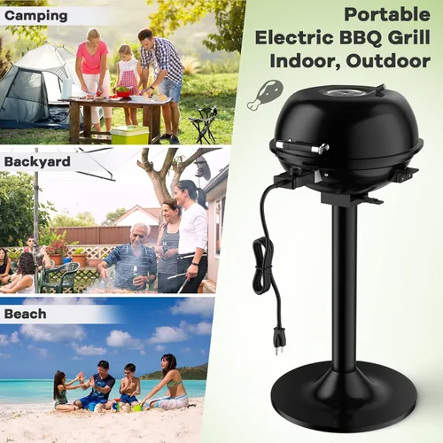 Miniatura 8 de Giantex Parrilla eléctrica para interiores y exteriores, parrilla portátil de 1600 W con rejilla antiadherente extraíble, temperatura ajustable