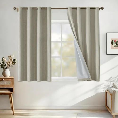 Miniatura 27 de Cortinas de lino 100% opacas para dormitorio, cortinas opacas de 45 pulgadas de largo, cortinas de oscurecimiento de habitación para sala de estar