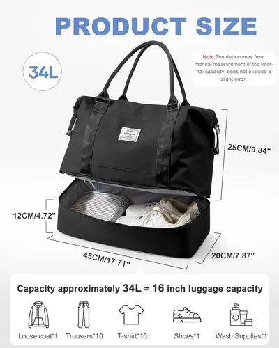 Miniatura 4 de Bolsa de viaje para mujer, bolsa deportiva para gimnasio, H-Negro