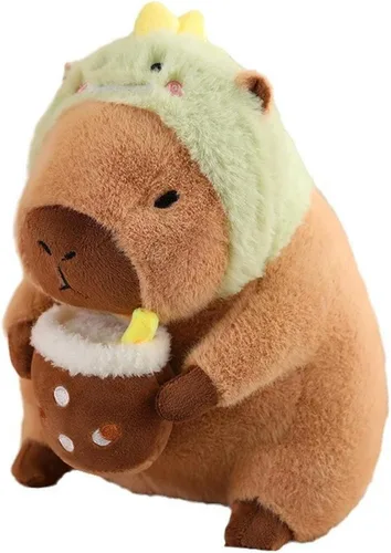 Dinosaur Capibara de Peluche Bebiendo Té con Leche 11 Pulgadas Lindo Dino Capibara Animal de Peluche Ultra Suave Juguetes Kawaii Regalos para Niños
