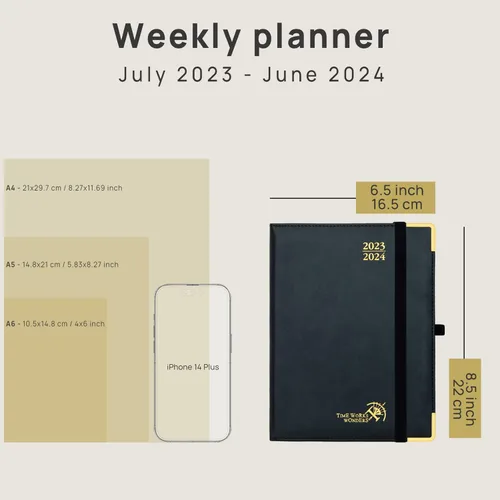 Miniatura 5 de POPRUN Agenda semanal 2023-2024 (6.5 x 8.5 pulgadas), agenda académica semanal y mensual (23 de julio a 24 de junio) con tapa dura de cuero, agenda