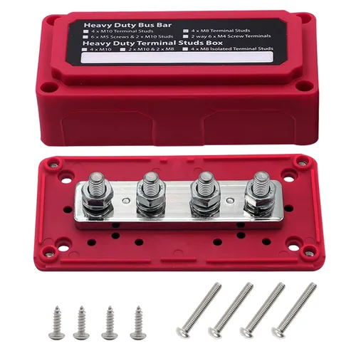 Miniatura 9 de 4 pernos M8 (5/16") Bloque de distribución de energía, barra de bus de 12 V, Ampper impermeable HD 200A Bloque de distribución de batería marina
