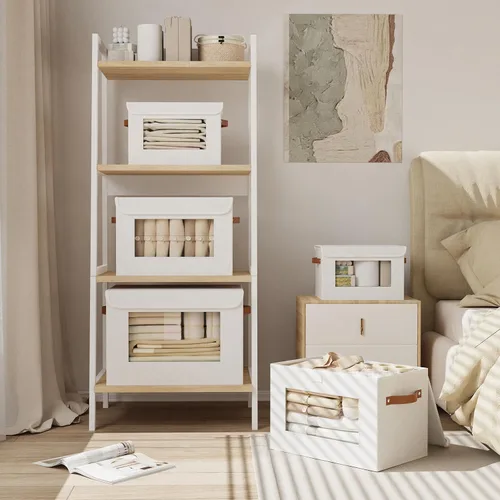 Miniatura 2 de Cestas de almacenamiento plegables con tapas, 13 x 9.1 x 7.9 pulgadas, organizadores de armario para mantas de calcetines, sombreros, cajas de Blanco