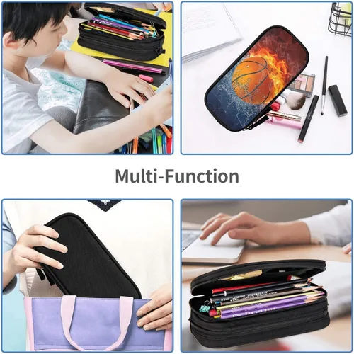 Miniatura 6 de Estuche para lápices de baloncesto para niños y niñas, estuche negro fresco de alta capacidad con cremalleras, caja de lápices deportiva