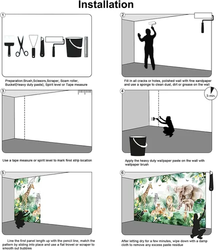 Miniatura 7 de Bormia Papel tapiz infantil con estampado de elefante, animales de la selva, león, cebra, tigre, para habitación de los niños, habitación del bebé