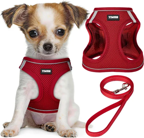 Miniatura 36 de YIMEIS Juego de arnés y correa para perro, arnés de malla suave sin tirones, chaleco reflectante ajustable para cachorros para perros pequeños