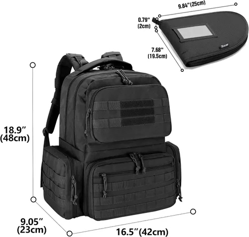 Miniatura 6 de DSLEAF Mochila táctica para pistola con 6 estuches para pistola, mochila con 10 ranuras para cargador para disparar y cazar