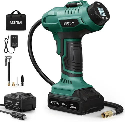 Miniatura 12 de AstroAI C2 Inflador de Neumáticos Inalámbrico Compresor de Aire 20V Batería Recargable 160PSI Bomba de Aire Portátil con Adaptador de Corriente