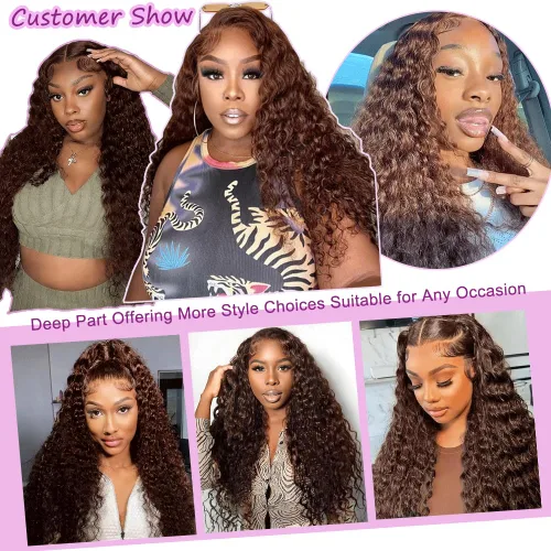 Miniatura 8 de Pelucas de cabello humano ondulado con encaje frontal transparente HD de 13 x 6 pulgadas, densidad 200, pelucas de ondas profundas para mujer