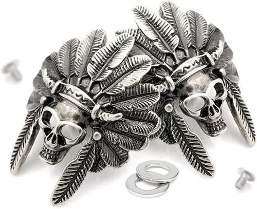 CRAFTMEMORE Indian Skull Concho Tornillo Atrás Cabeza India Tribal Jefe Conchos Leathercraft 2pcs 1-3/4 Pulgadas CHS21 (Plata)