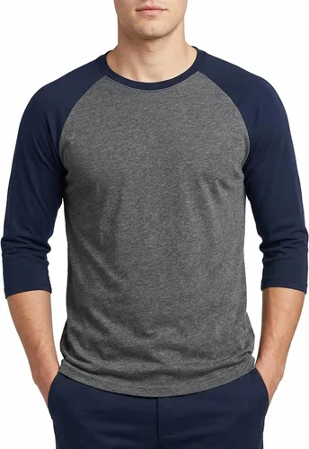Miniatura 10 de Camiseta de béisbol raglán para hombre, de algodón, dos tonos, casual, atlética