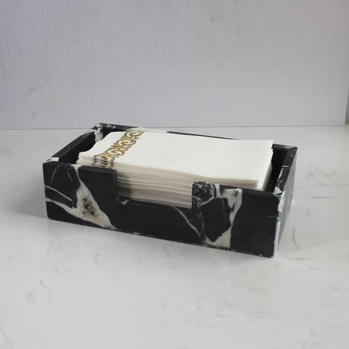 Miniatura 9 de Portatollas para invitados de travertino natural de 9.8" × 4.9" para baño, portaservilletas rectangular con borde festoneado, bandeja para toallas
