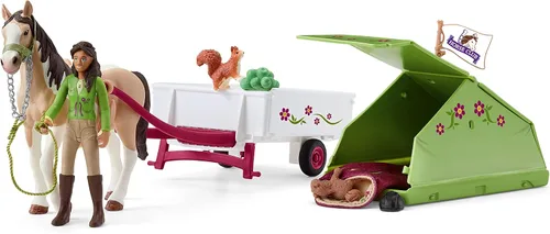 Schleich Club de caballos, juguetes de caballo para niñas y niños, juego de caballos de aventura Sarah's Camping con juguete de caballo, 12 piezas,