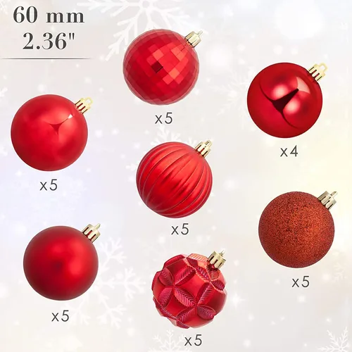 Miniatura 103 de AMS Esferas de Navidad de 2.36 pulgadas/60mm, 34 unidades, adornos grandes, decoraciones para fiestas, inastillables, colgantes festivos para Negro