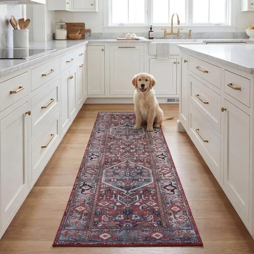SAFAVIEH Tucson Collection - Alfombra lavable de 2 pies 6 x 8 pies, resistente al óxido y azul, antideslizante, ideal para zonas de alto tráfico en