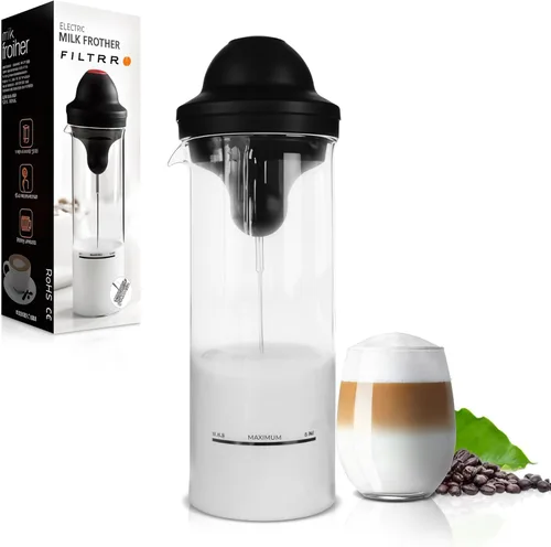 Espumador de leche con jarra de vidrio, espumador de mano que funciona con pilas, fabricante de espuma para café, café con leche, capuchino,