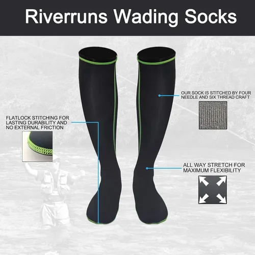 Miniatura 2 de Riverruns Calcetines para vadear, calcetines de pesca de nailon para hombres y mujeres, pesca al aire libre, surf, wakeboard, Negro